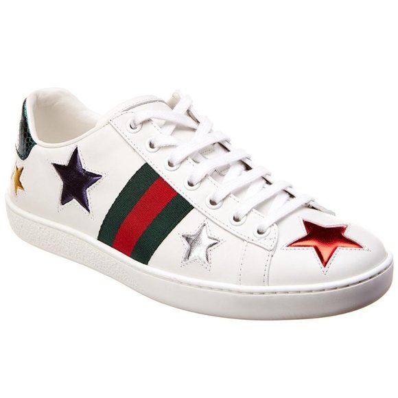 ❌SOLD❌Gucci Ace Star Embroidered Stripe Leather Sneaker White Sneaker - Picture 2 of 15